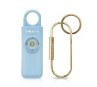 TinyTin Alarme de sécurité personnelle, China Blue, Outil d'autodéfense, Alarme de sécurité féminine originale avec sirène, lumière stroboscopique LED et porte-clés, 130 dB, rechargeable
