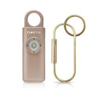 TinyTin Alarme de sécurité personnelle, or rose métallisé, outil d'autodéfense, alarme de sécurité féminine originale avec sirène, lumière stroboscopique LED et porte-clés, 130 dB, rechargeable