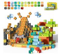 tinytrek Lot de 120 blocs de construction magnétiques - Monde des dinosaures - Pour enfants - Jouet Montessori et jeu de puzzle - Cadeau créatif pour garçons et filles à partir de 3, 4, 5, 6, 7-9 ans