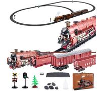TinyWizTo Kit de train électrique en alliage, modèle de locomotive en métal avec chariot et longue voie (modèle 22918/rouge)