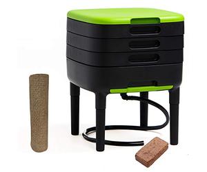 TinyWorm Design & Compact I Lombricomposteur 3 Plateaux I Kit Complet I Tiroir Coulissant I Pieds Plastique