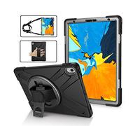 TIODIO Coque iPad Pro 11" 2018 Release, Hybride Housse Trois Couche Robuste Intégrale de Protection avec 360 Rotatif Support dragonne et bandoulière pour Apple iPad Pro 11 inch 2018, Noir