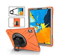 TIODIO Coque iPad Pro 11" 2018 Release, Hybride Housse Trois Couche Robuste Intégrale de Protection avec 360 Rotatif Support dragonne et bandoulière pour Apple iPad Pro 11 inch 2018, Orange