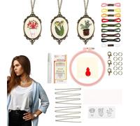 Tioheam Kit de Broderie pour Débutants,Accessoires De Pendentifs À Broder - Coffret d'Initiation à la Broderie pour Collier Classique Coloré pour la Pratique des Adultes