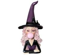 Tioheam Statue de Sorcière Halloween - Figurine Collection Résine Soufflant Une Bulle de Gum,Sculpture Gothique Ornement Fantasy Sombre pour Étagère Bureau Cheminée Chambre