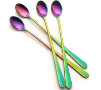 tiokin Lot de 4 cuillères à latte à long manche en acier inoxydable, idéales pour latte café, expresso, chocolat chaud, boissons chaudes, desserts et crème glacée, 22,3 cm (arc-en-ciel)