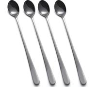 tiokin Lot de 4 cuillères à latte à long manche en acier inoxydable, idéales pour latte café, expresso, chocolat chaud, boissons chaudes, desserts et crème glacée, 22,3 cm (noir)