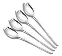 tiokin Lot de 4 fourchettes en acier inoxydable 18/10, longueur 19 cm, cuillères à salade, couverts à salade de dessert aux fruits, fourchettes à nouilles de riz frites, cuillères et fourchettes