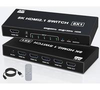 Tioleje Commutateur HDMI 2.1 5 en 1 sortie 8K 4K 120 Hz HDMI avec télécommande, compatible avec PS5/4/3 Xbox Switch, lecteur DVD, TV, PC