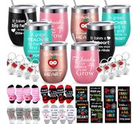 Tioncy Coffret cadeau de 32 pièces comprenant des gobelets de remerciement pour enseignant, chaussettes unisexes, porte-clés, mini journal, blocs-notes, idée cadeau de remerciement pour Noël, fête des