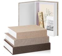 Tioncy Lot de 3 boîtes à livres en lin neutre pour décoration de ferme, décoration d'intérieur, étagère, carte de table, photo, souvenir (plusieurs tailles, kaki, café foncé, café clair)