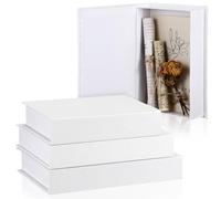 Tioncy, Lot de 3 boîtes à livres en lin neutres décoratives factice de rangement - Décoration moderne de maison de campagne pour table, cartes, photos, souvenirs (différentes tailles, blanc)