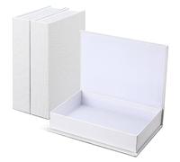 Tioncy Lot de 3 boîtes de rangement décoratives modernes en lin pour bibliothèque, table basse, livres pour loisirs créatifs (blanc, 22 x 15 x 4 cm)