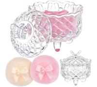 Tioncy Lot de 3 grandes houppettes à poudre avec houppette en cristal doux lavable et réutilisable en velours doux pour le visage et le corps (transparent, papillon)