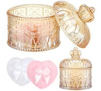 Tioncy Lot de 3 grandes houppettes à poudre avec houppette en cristal - Récipient en velours doux, lavable et réutilisable - Pour le visage et le corps - Maquillage humide et sec (ambre, couronne)