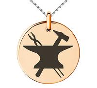 Tioneer Plaqué Or Rose Acier Inoxydable Héphaïstos Dieu Grec du Forgeron et du Feu Collier avec Pendentif Petit Cercle médaillon