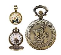 Tiong Lot de 2 montres de poche rétro Alice au pays des merveilles pour enfants avec pendentif à quartz, S1009