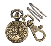 Tiong Montre à gousset à quartz en bronze avec motif heure et latitude-longitude - Petite taille, design rétro creux avec porte-clés et chaîne de collier, accessoire cadeau unique, KPW-52, Tendance