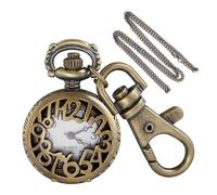 Tiong Montre à gousset à quartz en bronze avec motif heure et latitude-longitude - Petite taille, design rétro creux avec porte-clés et chaîne de collier, accessoire cadeau unique, KPW-66, Tendance