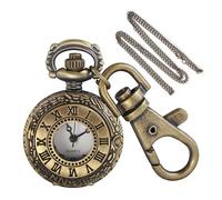 Tiong Montre à gousset à quartz en bronze avec motif heure et latitude-longitude - Petite taille, design rétro creux avec porte-clés et chaîne de collier, accessoire cadeau unique, KPW-80, Tendance