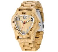 Tiong Montre à quartz analogique pour homme - En bois de bambou - Inversée, géométrique, faite à la main, Wq2002 - Marron clair, Rétro