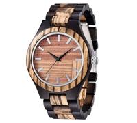 Tiong Montre à quartz analogique pour homme - En bois de bambou - Inversée, géométrique, faite à la main, Wq3001-braun, Rétro