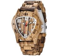 Tiong Montre à quartz analogique pour homme - En bois de bambou - Inversée, géométrique, faite à la main, Wq2001-braun, Rétro