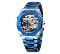 Tiong Montre Automatique Mécanique Automatique pour Homme Squelette Argent en Acier Inoxydable Noir Étanche Style Steampunk