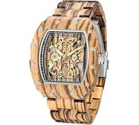 Tiong Montre carrée en bois pour homme, montre automatique creuse, montre mécanique en bois pour homme, Mwd-01fang