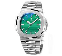 Tiong Montre d'affaires pour Homme - Design octogonal carré - Montre à Quartz Lumineuse étanche pour Homme - Date en Acier Inoxydable