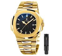 Tiong Montre d'Affaires pour Hommes, Design Octogonal Carré, Quartz Lumineux Étanche, Date en Acier Inoxydable