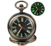 Tiong Montre de poche à quartz avec cadran lumineux en acier inoxydable - Argenté/noir/bronze - Cadeau pour homme - Avec chaîne, 49-bronze, Classique