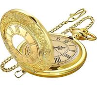 Tiong Montre de poche à quartz avec chaîne et chiffres romains pour Noël, remise de diplôme, anniversaire, fête des pères, CF1234-or