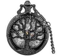Tiong Montre de poche à quartz avec pendentif arbre de vie creux et chiffres romains pour homme et femme, 48-noir, Classique