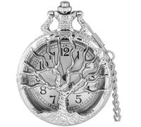 Tiong Montre de poche à quartz avec pendentif arbre de vie et chiffres romains et arabes pour homme et femme, 48-argent-A, Classique