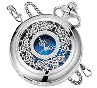 Tiong Montre de poche à quartz creuse Steampunk avec étoiles bleues et chiffres romains avec chaîne Cadeau de Noël, Bsn014, Mode