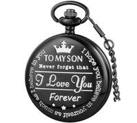 Tiong Montre de poche à quartz gravée avec inscription « To My Son/Daughter/Grandson/Papa/King/Husband I Love You » avec chaîne cadeau, 06 - Noir, Classique