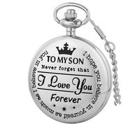 Tiong Montre de Poche à Quartz gravée « My Son/Grandson/Dad/Grand-pa/Husband/Daughter I Love You » avec chaîne