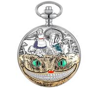 Tiong Montre de poche à quartz pour femme avec chiffres arabes/romains avec collier et pendentif, 43-argent, Rétro