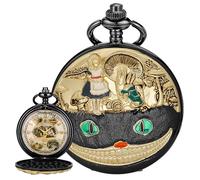 Tiong Montre de poche Alice au pays des merveilles Cadran Alice chiffres romains Montre de poche à quartz avec chaîne Cadeau de Noël d'anniversaire, 43-noir, Rétro