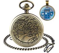 Tiong Montre de poche avec boîtier en bronze à quartz Full Hunter Cadran blanc et chaîne pour homme Pendentif rétro, C, Rétro