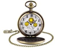 Tiong Montre de poche avec boîtier en bronze à quartz Full Hunter Cadran blanc et chaîne pour homme Pendentif rétro, bronze, Antique