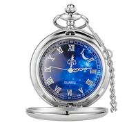 Tiong Montre de poche en acier lisse avec chiffres romains vintage avec chaîne pour fête des pères Noël anniversaire cadeaux, 19-argent, Classique