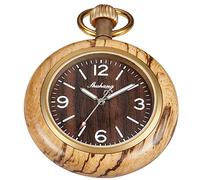 Tiong Montre de poche en bois avec chaîne de 37 cm faite à la main, cadran numérique romain, montre de poche en bois pour homme et femme, Uk-pwr-wood106