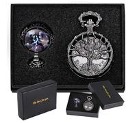 Tiong Montre de poche et pendentif vintage à quartz avec chiffres romains et chaîne pour homme et femme, 02-set - noir, Rétro