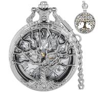 Tiong Montre de poche et pendentif vintage à quartz avec chiffres romains et chaîne pour homme et femme, 02 - Lot - Argent, Rétro