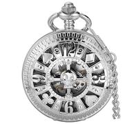 Tiong Montre de poche mécanique creuse vintage unique steampunk avec chaîne squelette chiffres romains montres de poche pour hommes cadeaux et boîte, 31-argent, Rétro