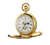 Tiong Montre de Poche Mécanique Double Hunter Creuse Phase Remontage Automatique Unisexe Cadeau Homme Femme Anniversaire Meilleur Cadeau