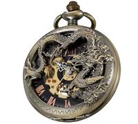 Tiong Montre de poche mécanique Steampunk vintage unique à mécanisme apparent avec chaîne, chiffres romains, pour homme, cadeau avec boîte
