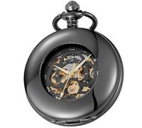 Tiong Montre de poche mécanique vintage steampunk squelette chiffres romains avec chaîne pendentif et coffret cadeau, 19-noir, Classique